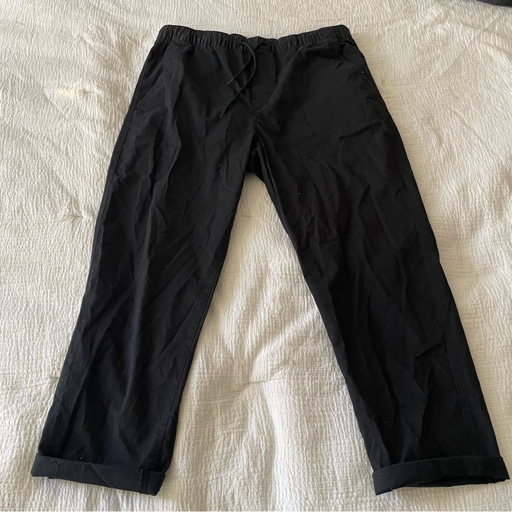 H&M Relaxed Fit Twill Pull-on Pants, Black (Large)